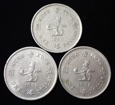 Hong Kong One Dollar 1990 , 1991 , 1992 Lot of 3 Coins WCA 283
