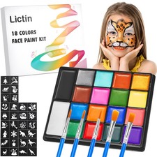 Lictin Water Based Face Paint - 18 Colors Face Painting Kit with Stencils and