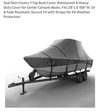 Seal Skin Covers Gray T-Top Center Console Boat Cover Fits 26’-28' L & 108" W