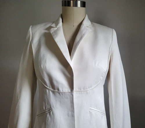 J MENDEL Paris IVORY POLISHED COTTON JACKET BLAZER with BIB FRONT