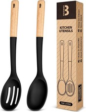 Silicone Cooking Spoons, Great for Serving Hearty Stews, Black BPA-Matte