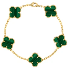 Van Cleef & Arpels Vintage Alhambra Malachite 5 Motifs Bracelet 18K Yellow Gold