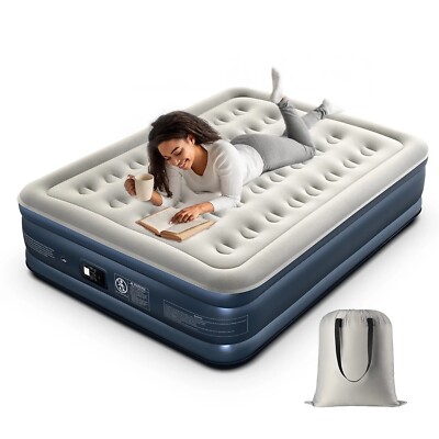 Premium Full Size Air Mattress 18'' Elevated Airbed with Built-in Pump Camping US