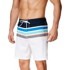 Speedo Men's Nautical Tape Striped 4-Way Stretch E-Board Shorts Swim Trunks XL