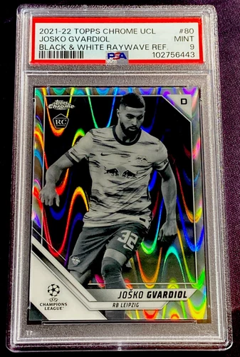 2021-22 Topps Chrome #80 JOSKO GVARDIOL RC BLACK/WHITE RAYWAVE REFRACTOR PSA 9