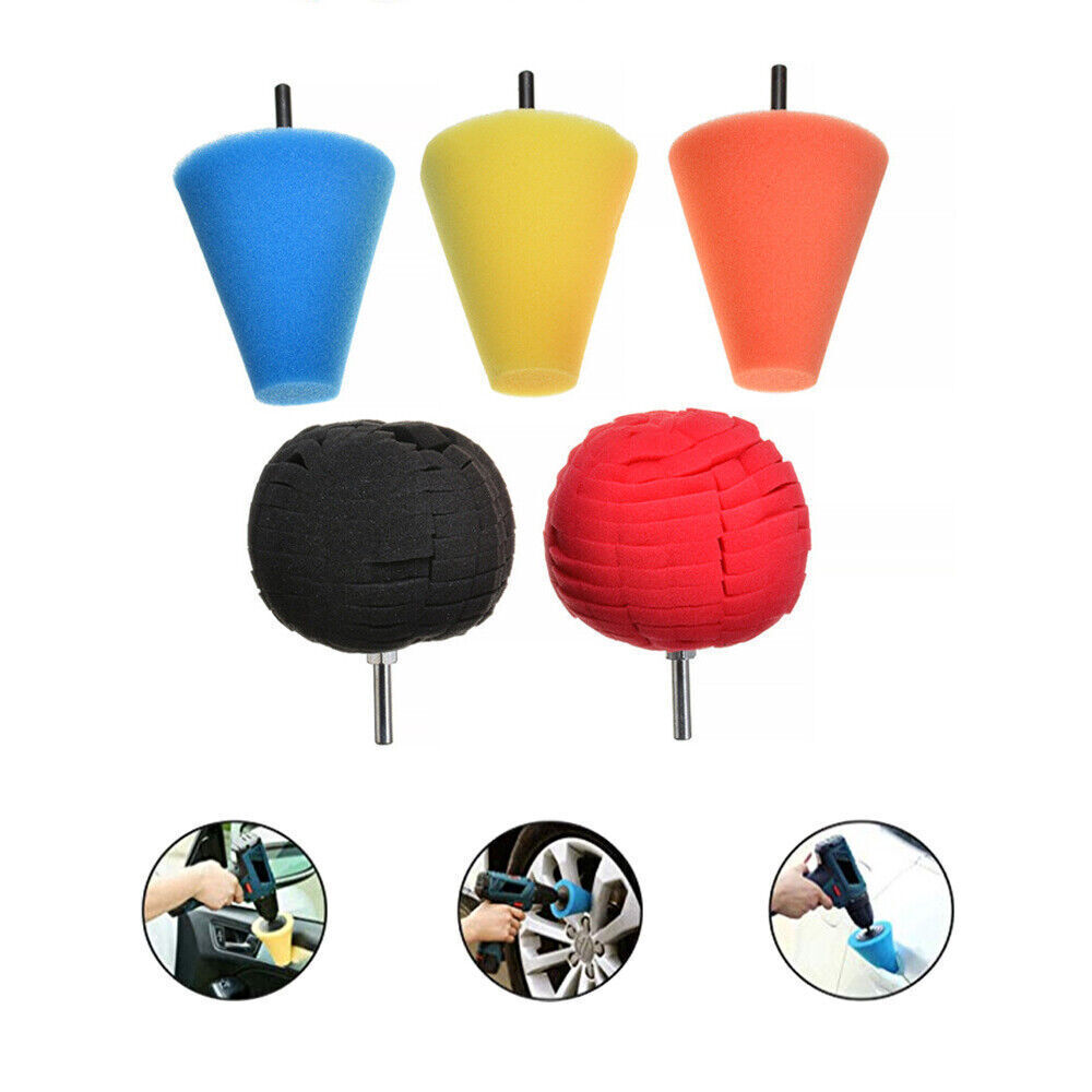 5X Foam Drill Polishing Cone Ball Pads Car Hub Waxing Buffing Wheel Polisher 5S