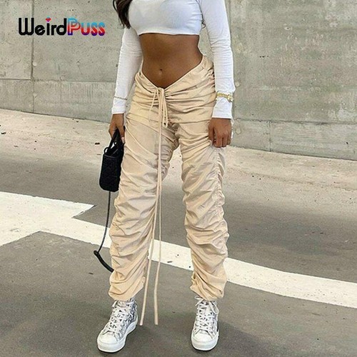 Pantalones Casual Para Mujer Chándal De Cintura Alta Moda Ajustado Elástico  Lujo | eBay