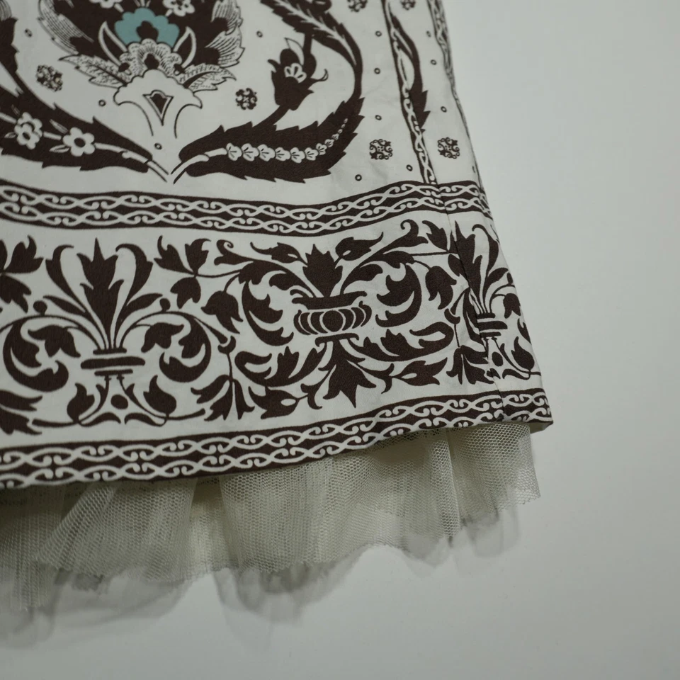 Falda Esprit para mujer 6 blanca con negro floral plisada línea A dobladillo de tul Cottagecore Foto 3 de 4