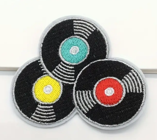 VINYL RECORDS - RED/BLUE/YELLOW - DJ - Embroidered Iron-On/Sew-On Patch-image