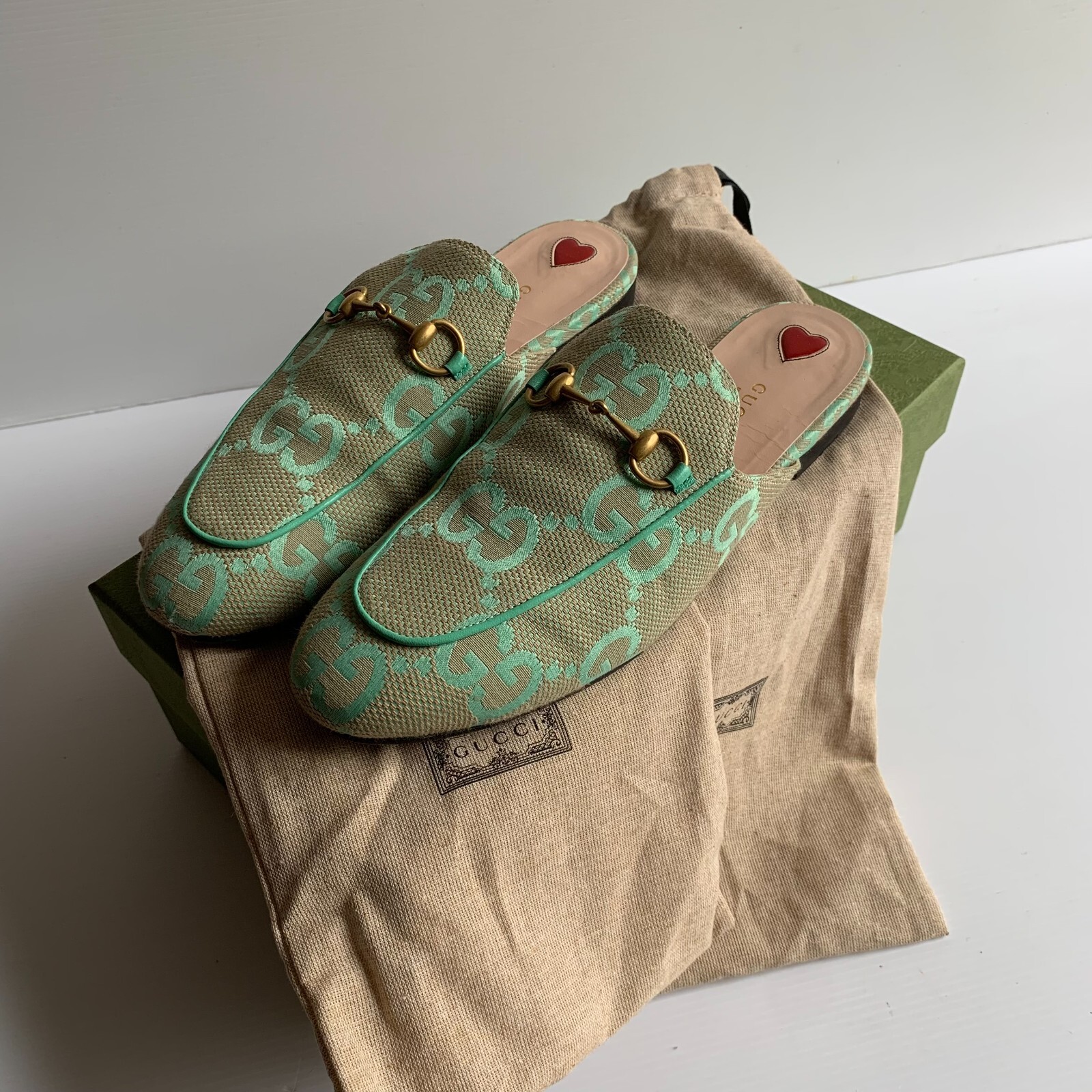 Gucci Princetown Jumbo GG Canvas Loafers 39 6 VGC flat mules logo slippers
