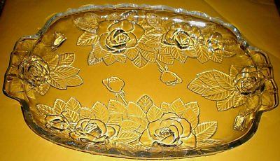 #ad SOLID ETCHED 15 1 4 x 10.5quot; DETAILED THICK SERVING TRAY FLOWER DESIGN VINTAGE $25.00
