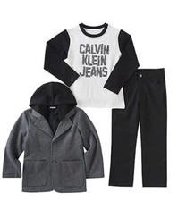 Calvin Klein Boys' 3-Piece Jacket Shirt Pants Grey