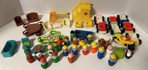 Vintage Fisher Price Little People Cars, Furniture, People Accessories Lot of 56