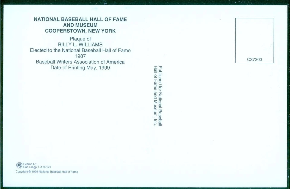 108, Original Autograph of Billy Williams (2), HOF Plaque Postcard, Chicago Cubs - Image 2 of 3