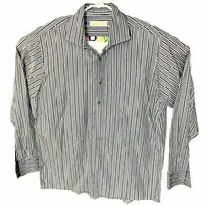 Michael Kors Dress Shirt Mens 16.5 34/35 Gray Striped Button Down Long Sleeve