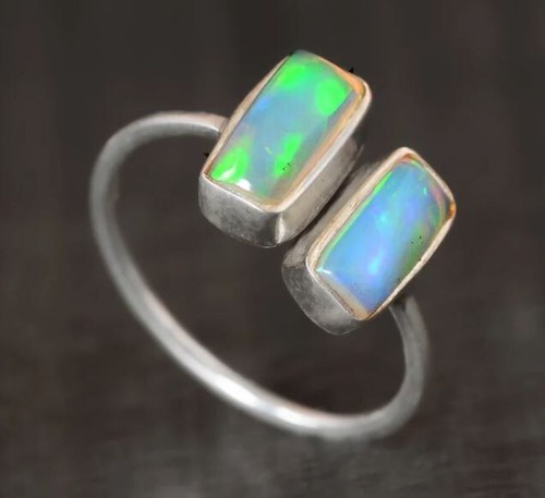 Natural Opal Baguette Gemstone Handmade 925 sterling Silver Ring Size 7 US, Gift - 第 3/3 張圖片
