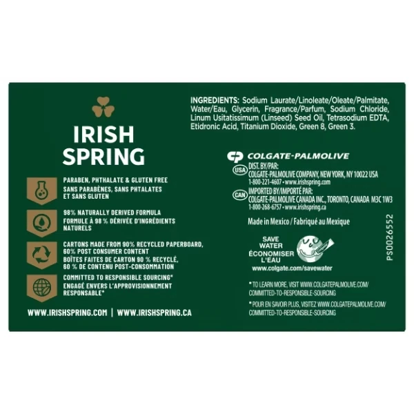 12 bars Irish Spring Deodorant Bar Soap 3.75oz / 106.3g Original Irish  spring  - Image 4 of 4