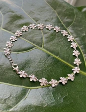 Hawaiian Design 925K Sterling Silver Plumeria Flower Anklet Jewelry