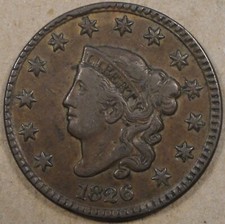 1826 Coronet Large Cent VF Obv. Rim Cud 10:30-12:00