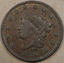 1826 Coronet Large Cent VF Obv. Rim Cud 10:30-12:00