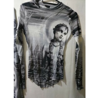 T-shirt Vintage Jean Paul Gaultier Manches Longues Logo - Taille S, Noir Et Gris, Occasion Très Bon état