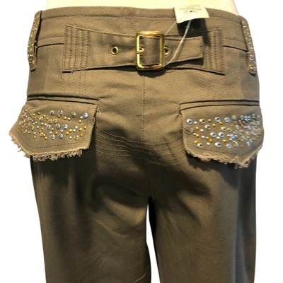 Cache Embellished Zipper Ankle Adjustable Self Belt Pant Jean New Stretch $118
