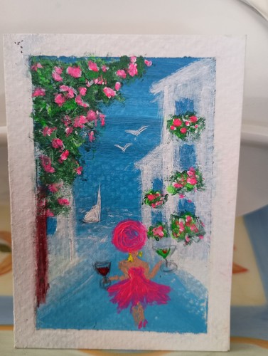 "Fancy Cocktails"  Original Acrylic ACEO  By Amanda Lynn
