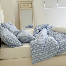 Blue Striped Twin Duvet Cover Set, Soft 100 Cotton Farmhouse Bedding 3PC