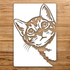 Cat Face Upward Large Reusable Wall Stencil For Painting DIY Home Decor Template