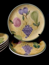 NEW Set/2 CALECA Italy (2) 11" Heavy Dinner Plates Fruit Yellow BEAUTIFUL!