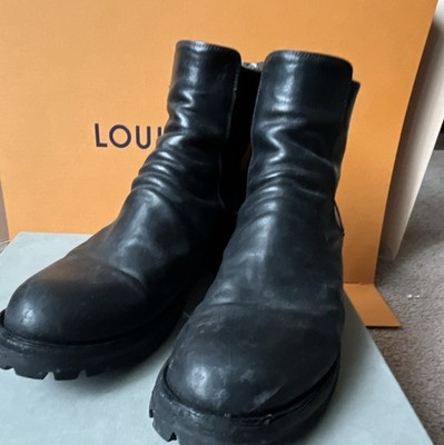 Louis Vuitton Black Leather Ankle Zip Boots for Men, Round Toe