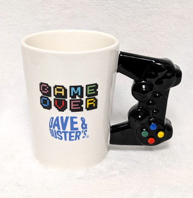 Dave Busters GAME OVER Coffee Mug Cup Gamepad Controller Handle Ceramic Gaming