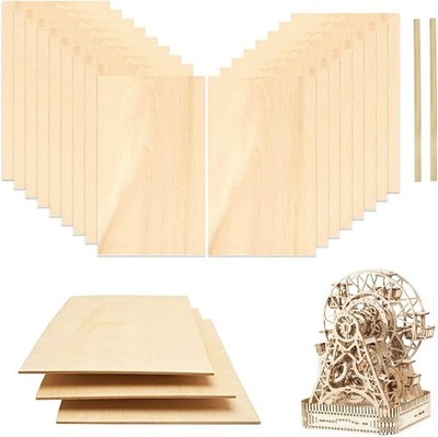 20 Stück Bastelholz Platten Lindenholz 3mm Sperrholzplatte Set Pappelsperrhol...