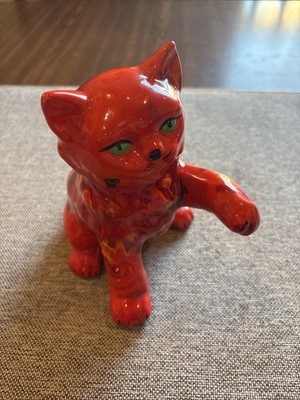 VINTAGE RED & ORANGE GLAZE HELL CAT 7  TALL NICE!