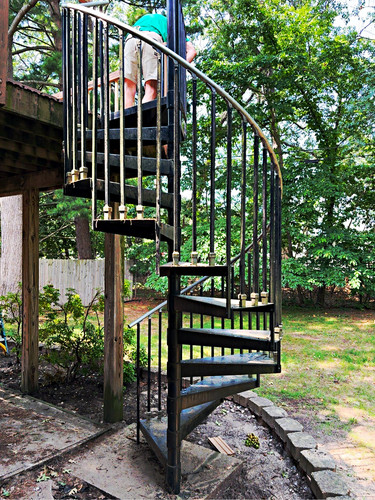 Black Steel Spiral Staircase Kit w/ Steps, Handrails & Balusters, Modern Style