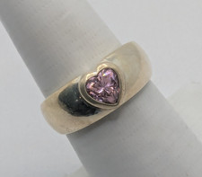 Sterling Silver 925 Pink Topaz Heart Ring Size 7.75