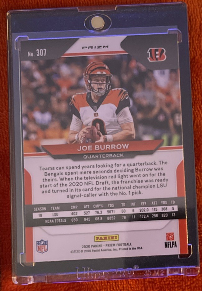 2020 Prizm Joe Burrow Light Blue SP Rookie #307 Bengals view 3