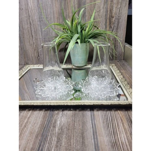 2 Vintage Candle Fairy Lamps, Petal Bases & Chimneys, Federal Glass