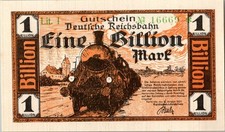 Deutsche Reichsbahn Gutschein Eine Billion Mark Lit. I Lokomotive Karlsruhe UNC