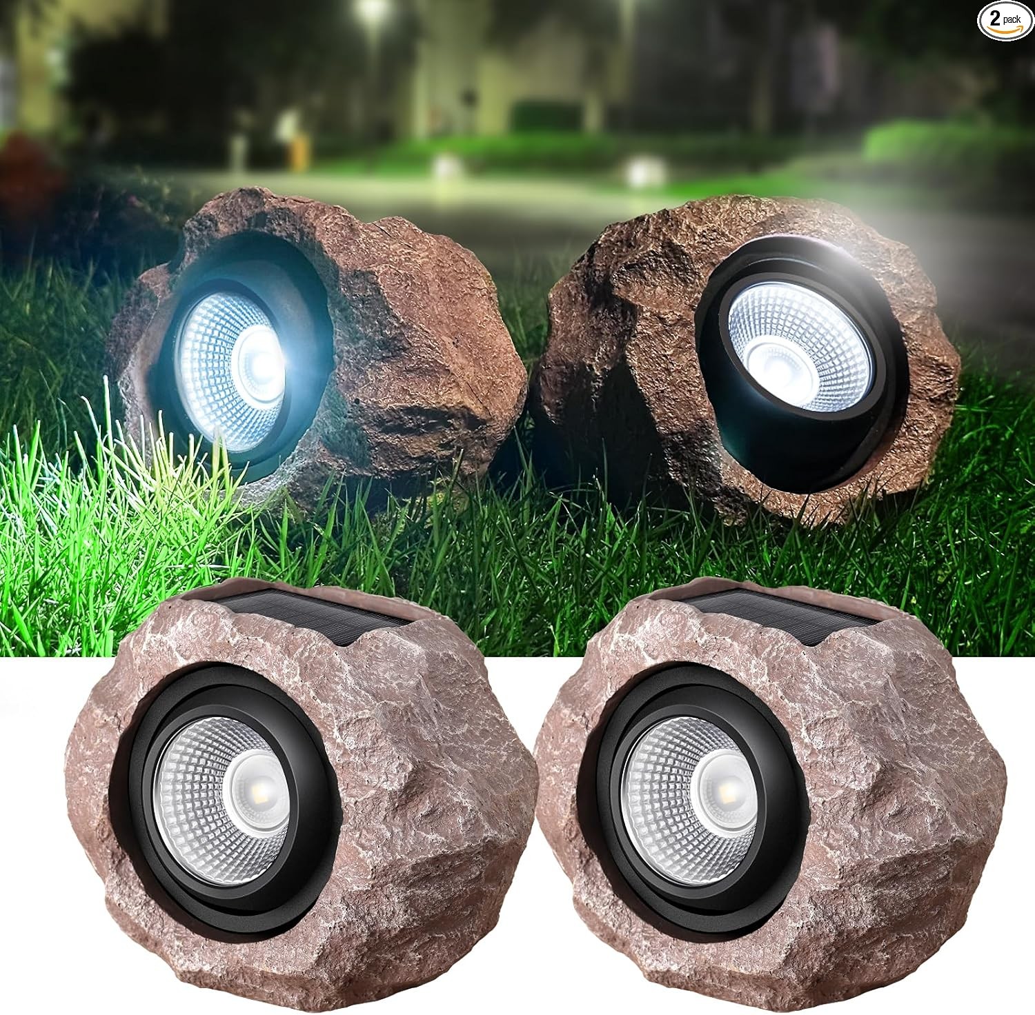 Solar Rock Lights Outdoor, 2 Pack Super Bright Solar Spot Lights Outdoor 2 Pack
