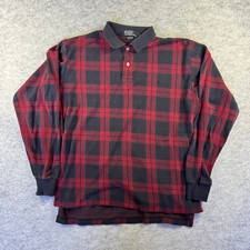 Vintage 90s Polo Ralph Lauren Plaid Long Sleeve Polo Shirt Red Charcoal Size L