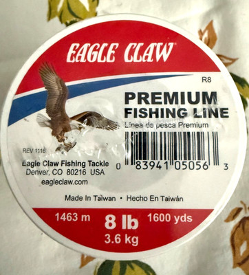 Premium Eagle Claw Fishing Line 8 Pound Test 1600 yds Clear . sealed