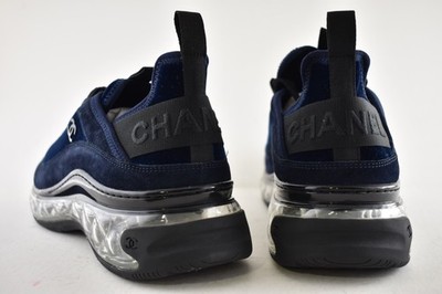 Chanel 20A Mens Blue Velvet Black CC Logo Lace Up Low Top Trainer