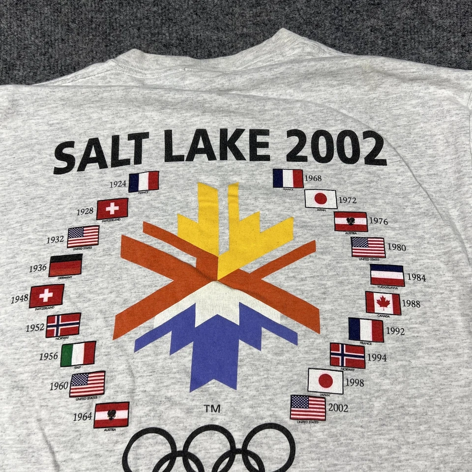 复古 Salt Lake 2002 冬季奥运会衬衫男式大号灰色 T 恤 Heather — 第 2/4 张图片