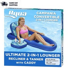 Aqua Campania Ultimate 2-in-1 Inflatable Pool Float XL Teal Hibiscus Lounge