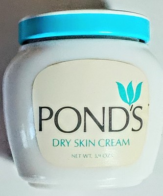 VTG 1960's POND'S Dry Skin Cream (4) White Milk Glass 3.9oz Jars Metal Lids NOS