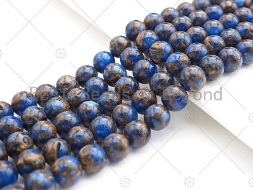 Gold Clinquant Beads, 4mm/6mm/ 8mm/10mm/12mm, Cloisonne Royal Blue Color, 15.5" - Picture 1 of 6