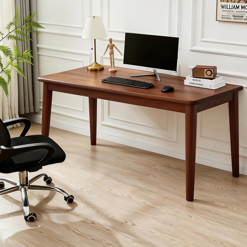 Solid Wooden Desk,63 x 19.7 Inch Desks, Rubberwood Mid Centu