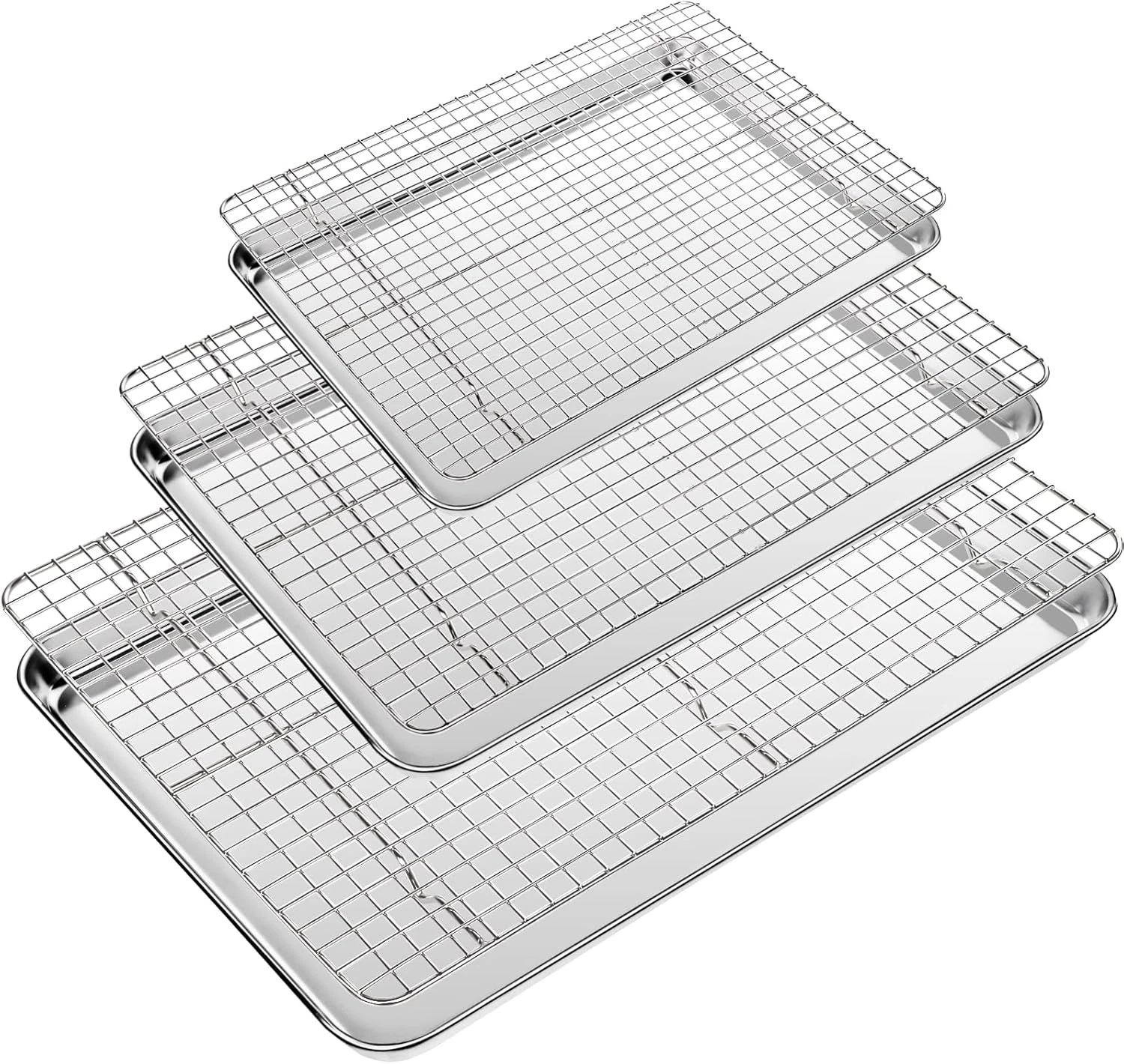 Baking Sheet with Wire Rack Set of 6 (3 Cookie Sheets for Baking + 3 Cooking Rac