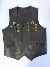 VTG Harley Davidson Branded Garments Mens HOG Patched Leather Vest Size L Biker